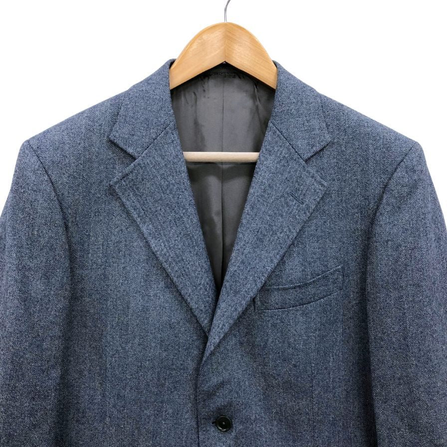 極美品◆フランコプリンツィバァリー  テーラードジャケット 3B シングル ヘリンボーン ブルー系 サイズ48 FRANCO PRINZIVALLI 【AFB42】