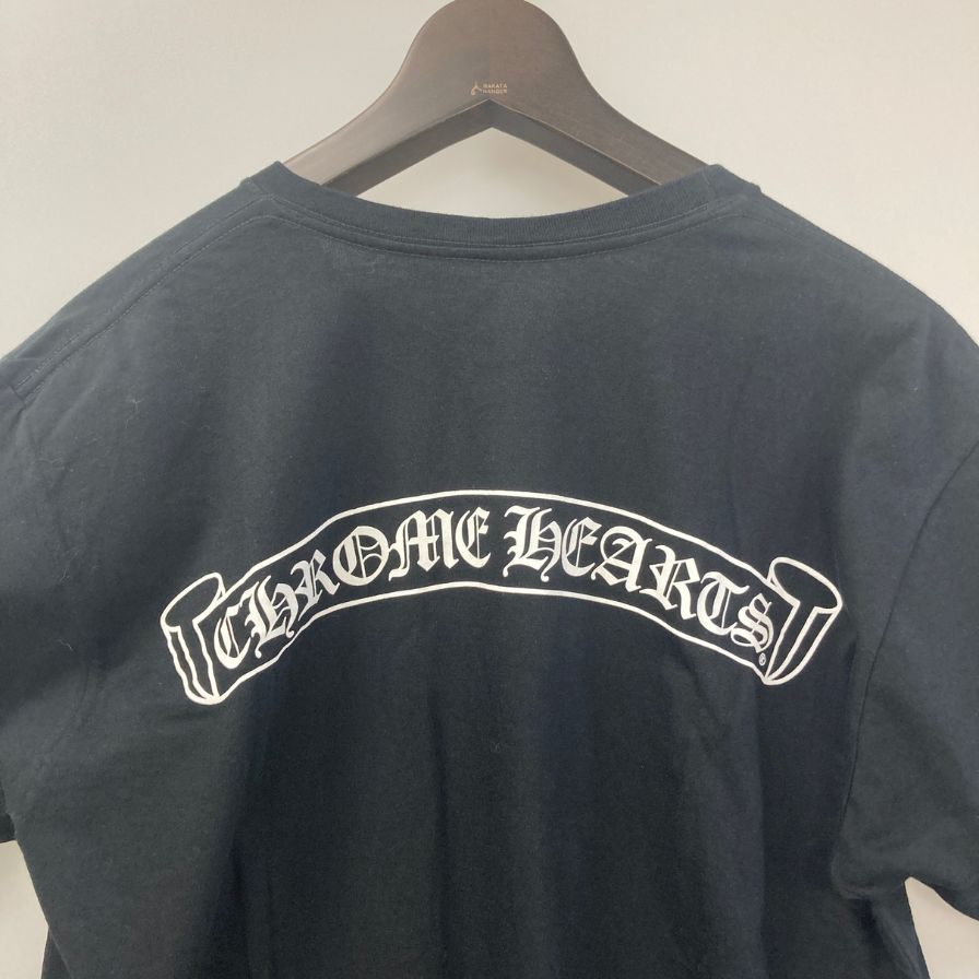 美品◆クロムハーツ Tシャツ ポケットT 胸元ロゴ 星柄 ブラック サイズL メンズ CHROME HEARTS 【AFB38】