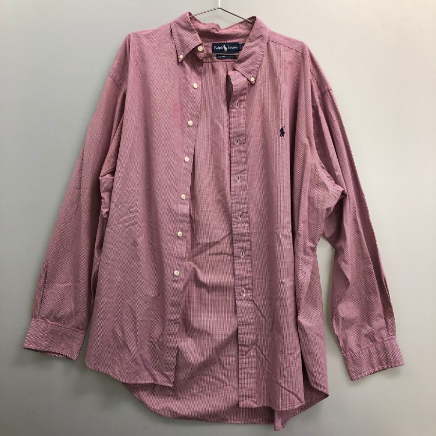 美品◆ラルフローレン ボタンダウンシャツ 90S オールド BLAKE チェック ピンク系 メンズ サイズXXL Ralph Lauren 【AFB40】