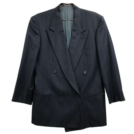 中古■ジョルジオアルマーニ ウール ストライプ ダブルジャケット メンズ サイズ48 ネイビー Giorgio Armani 【AFB46】