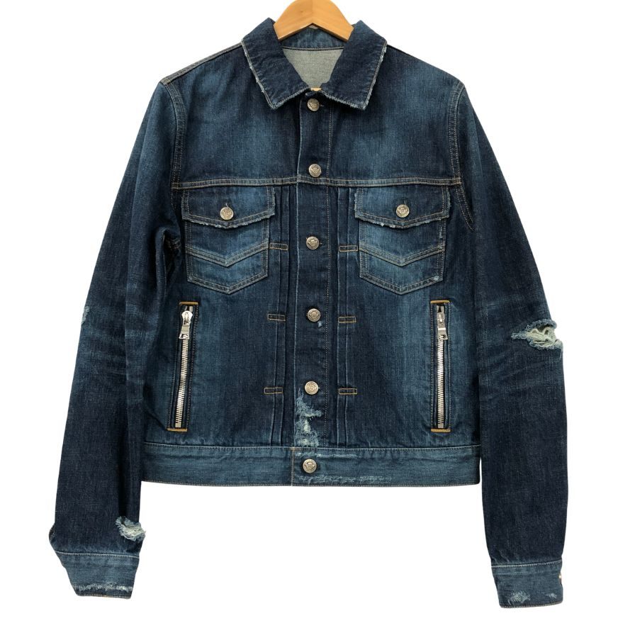 極美品◆バルマン デニムジャケット ダメージ加工 TC015017D 日本製 メンズ インディゴ サイズ46 BALMAIN 【AFA17】