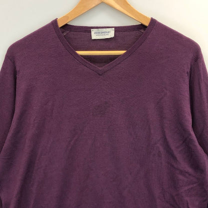中古◆ジョンスメドレー ニットセーター ウール ハイゲージ Vネック パープル メンズ サイズL JOHN SMEDLEY 【AFB4】