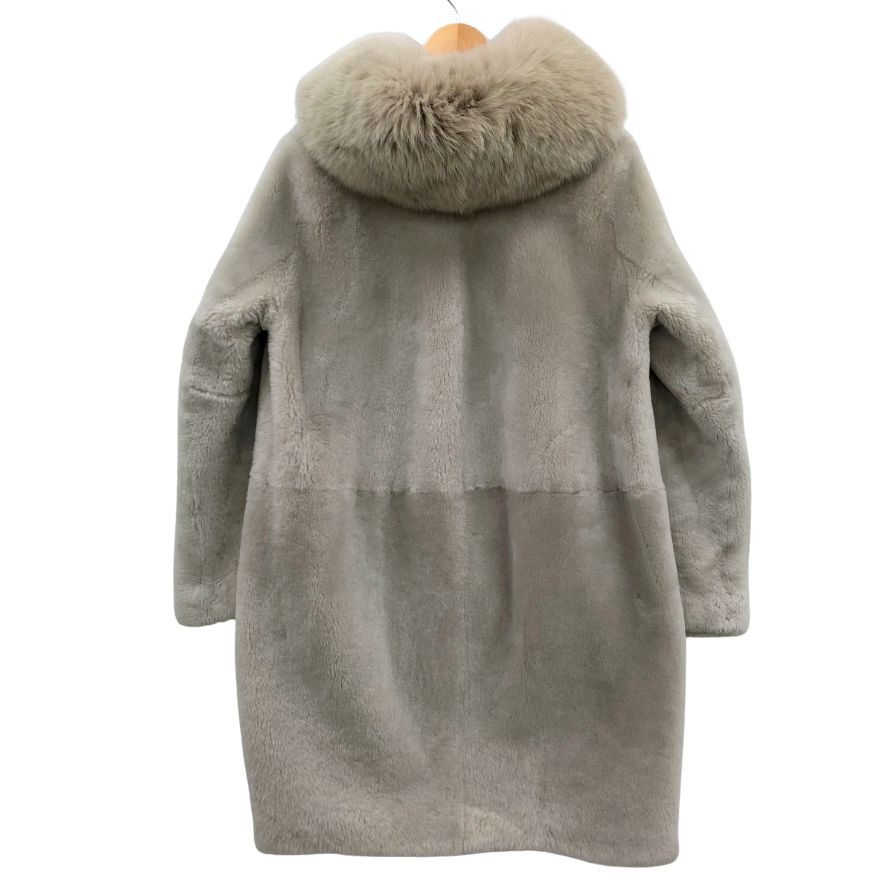美品◆ノーブランド ムートンコート シープスキン グレー レディース サイズXS スペイン製 ファー付き 【AFF24】