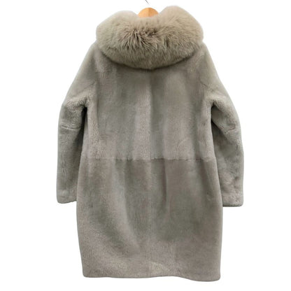 美品◆ノーブランド ムートンコート シープスキン グレー レディース サイズXS スペイン製 ファー付き 【AFF24】