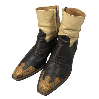 センドラ ウエスタンブーツ サイドジップ コンビ ブラック×ホワイト メンズ サイズUK8 SENDRA 約26.5cm【YB4】