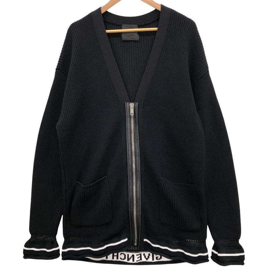 極美品◆ジバンシー フロントジップ ロゴ ニット カーディガン レディース ウール×カシミア サイズS ブラック GIVENCHY 【AFB24】