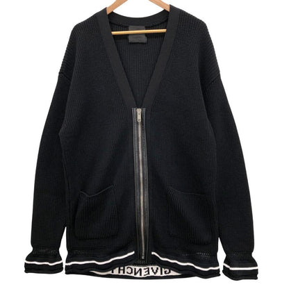 極美品◆ジバンシー フロントジップ ロゴ ニット カーディガン レディース ウール×カシミア サイズS ブラック GIVENCHY 【AFB24】