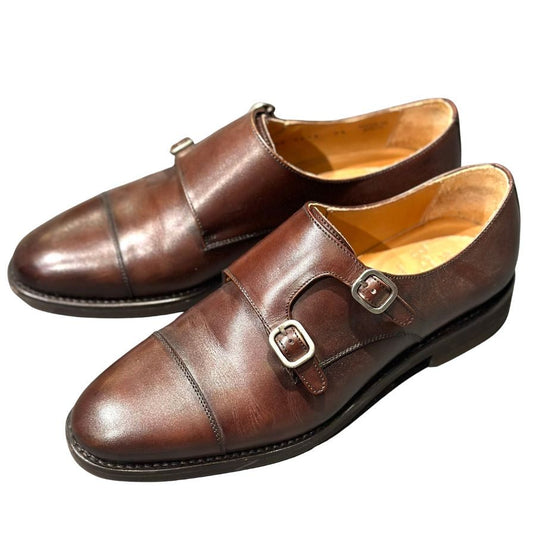 バーウィック レザーシューズ 5425 ダブルモンク ダークブラウン サイズUK7.5 Berwick ビジネスシューズ 約26.0cm【LA】【中古】