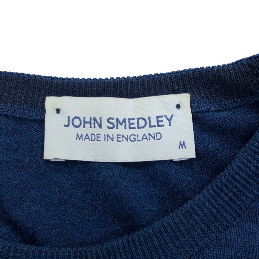 中古◆ジョンスメドレー セーター クルーネック ニット ウール 薄手 バイカラー 2トーン 切替 ネイビー メンズ サイズM JOHN SMEDLEY 【AFB9】