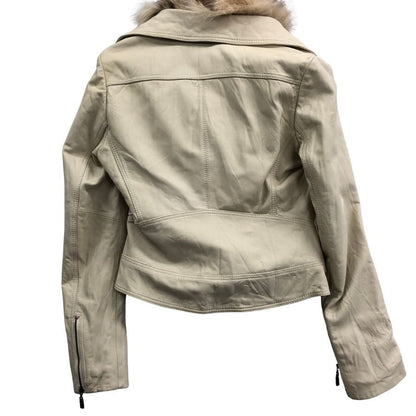 美品◆アンディ レザージャケット ラムレザー ファー付き ベージュ系 レディース サイズS ANDY 【AFA20】