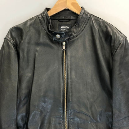 極美品◆エンメティ シングルライダースジャケット ジップアップ ラムスキン ブラック サイズ52 EMMETI 【AFG1】