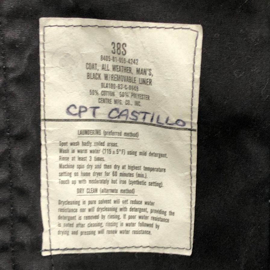 中古◆USED 米軍 U.S. NAVY  ブラック ステンカラーコート ライナー付き サイズ38 【AFA3】