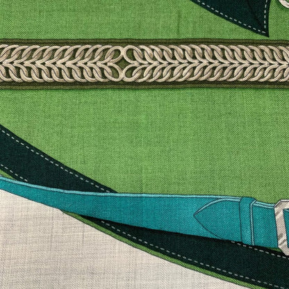 エルメス ストール カレジェアン 140 LA PROMENADE DU MATIN 朝の散歩 カシミヤ×シルク ブルーグリーン レディース HERMES【AFI20】
