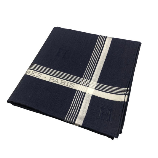エルメス ハンカチ コットン100% ネイビー レディース HERMES【AFI11】【中古】