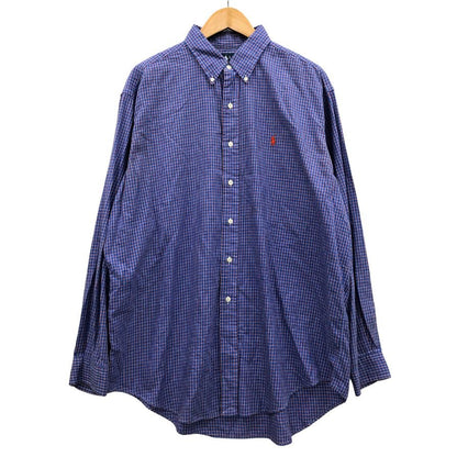 ラルフローレン チェックシャツ ボタンダウン パープル系 メンズ サイズL RALPH LAUREN【LA】