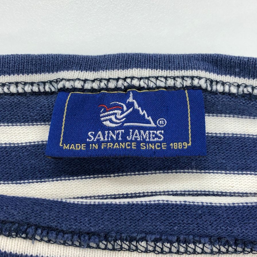 中古◆セントジェームス バスクシャツ ボートネック 長袖 コットン 90s 旧タグ フランス製 ブルー メンズ サイズM SAINT JAMES 【AFB18】