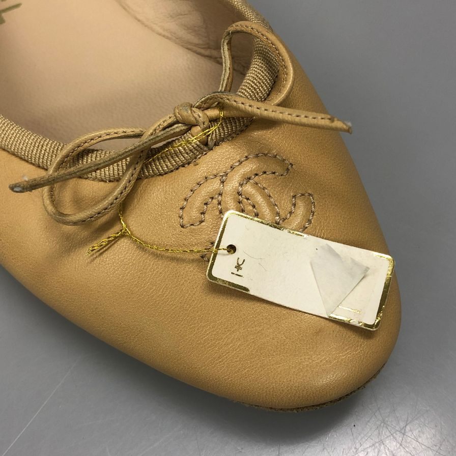 シャネル バレエシューズ CCマーク レディース サイズ37 ベージュ CHANEL 約23.5cm【AFC3】