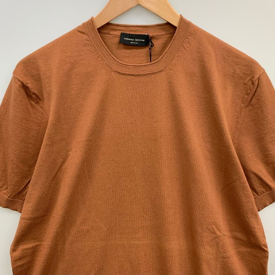 美品◆ロベルトコリーナ Tシャツ ニットTシャツ コットン ブラウン サイズ48 メンズ roberto collina 【AFB41】