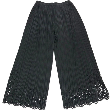 プリーツプリーズ ワイドパンツ レースカット ブラック サイズ2 PP73-JF525 PLEATS PLEASE ISSEY MIYAKE 【AFB10】