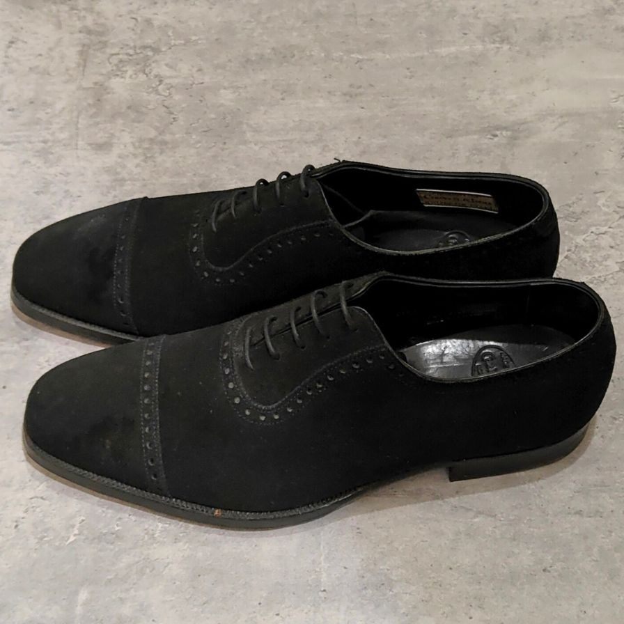 クロケット＆ジョーンズ ポールスミス別注 パンチドキャップトゥ アデレード スエード ブラック サイズUK7E CROCKETT&JONES スエードシューズ 約25.5cm【LA】【中古】