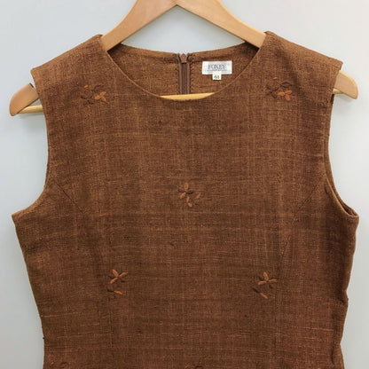 美品◆フォクシー ブティック シルク100 ノースリーブ ひざ丈ワンピース 40サイズ ブラウン FOXEY BOUTIQUE 【AFB45】