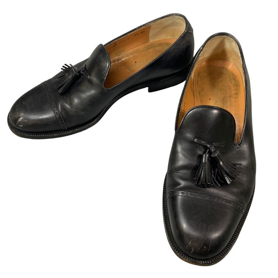 フェラガモ タッセルローファー UG12030 パンチドキャップトゥ カーフ ブラック サイズUK8.5 2E メンズ Salvatore Ferragamo 約27.5cm【AFC6】