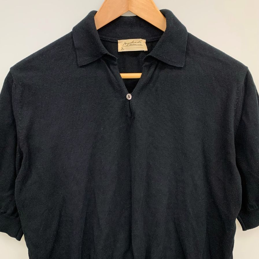 中古◆ブライスランズ ポロシャツ Cotton Short Sleeve Skipper Polo 半袖 コットン ニット スコットランド製 ブラック メンズ サイズ42 Bryceland's 【AFB9】