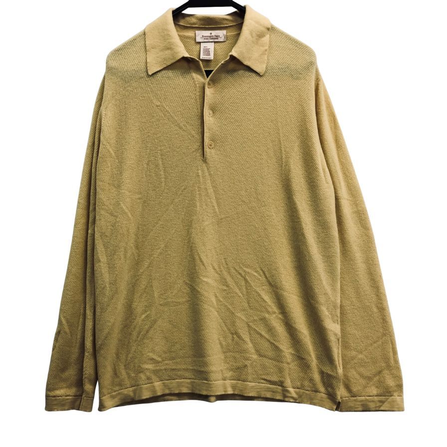 美品◆エルメネジルドゼニア ニット長袖シャツ カシミヤ イエロー サイズM/50 Ermenegildo Zegna 【AFF19】