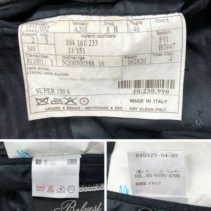 ベルベスト 3Bスーツ ストライプ エクストラファインウール130S ブラック サイズ46 Belvest【AFB34】