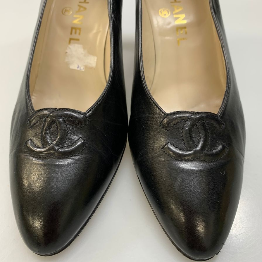 シャネル CCロゴ パンプス レディース サイズ 37.5 ブラック CHANEL 約24.5cm【AFC47】