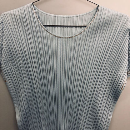 美品◆プリーツプリーズ イッセイミヤケ 半袖 カットソー PP21-JK651 ブルー サイズ3 PLEATS PLEASE 【AFB1】