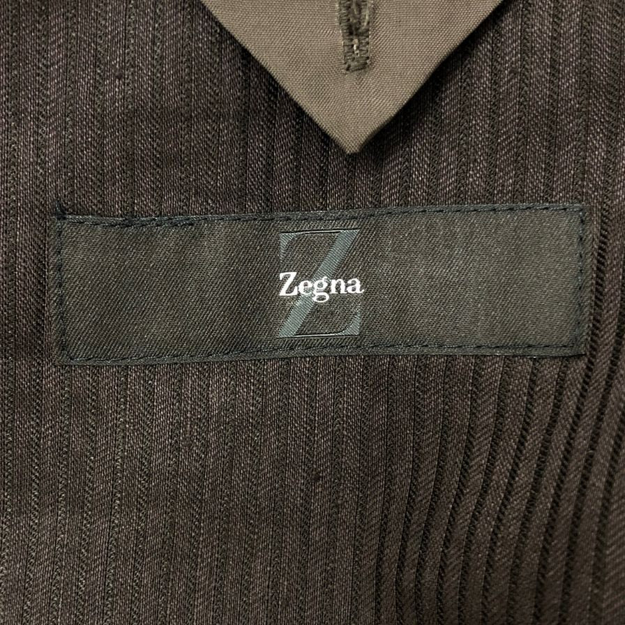 美品◆エルメネジルド ゼニア テーラードジャケット  ストライプ シルク リネン ブラウン メンズ サイズ48R ErmenegildoZegna 【AFB30】