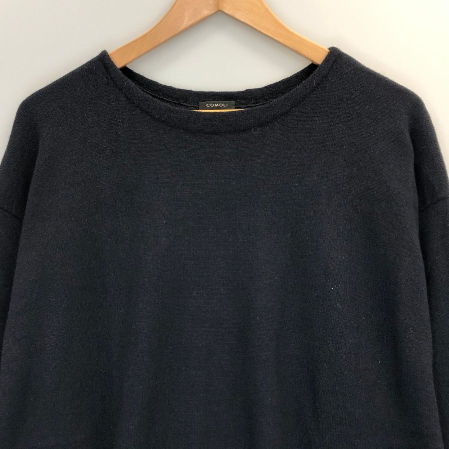 極美品◆コモリ ロングスリーブニット ポートネック ウール和紙 ネイビー メンズ サイズ3 R01-06007 COMOLI 【AFB18】