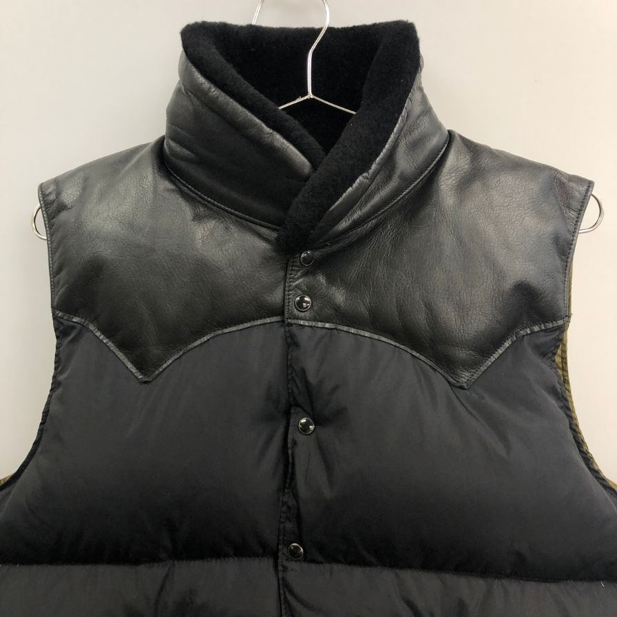 美品◆ロッキーマウンテン フェザーベッド×アナトミカ ダウンベスト カーフレザー メンズ サイズ40 ブラック Rocky Mountain Featherbed×ANATOMICA 【AFA8】