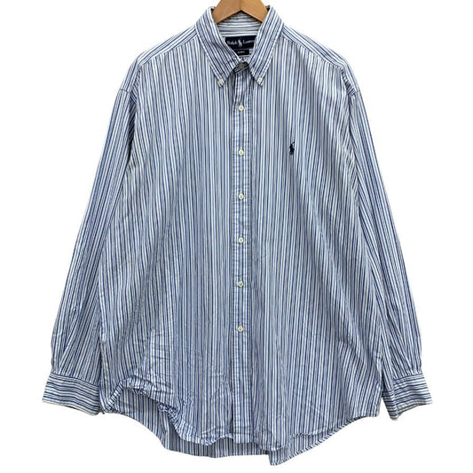 中古◆ラルフローレン 90S ストライプシャツ ブルー系 メンズ サイズL RALPH LAUREN 【AFB10】