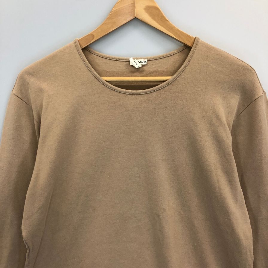 中古◆エルメス 長袖カットソー 袖口刺繍 コットン100% イタリア製 レディース サイズL ブラウン HERMES 【AFB8】