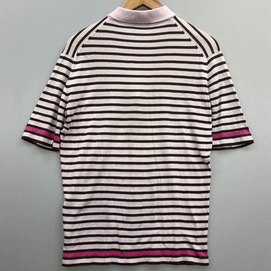 中古◆ジョンスメドレー ニットポロ 半袖 ボーダー ピンク系 メンズ サイズM JOHN SMEDLEY 【AFB6】