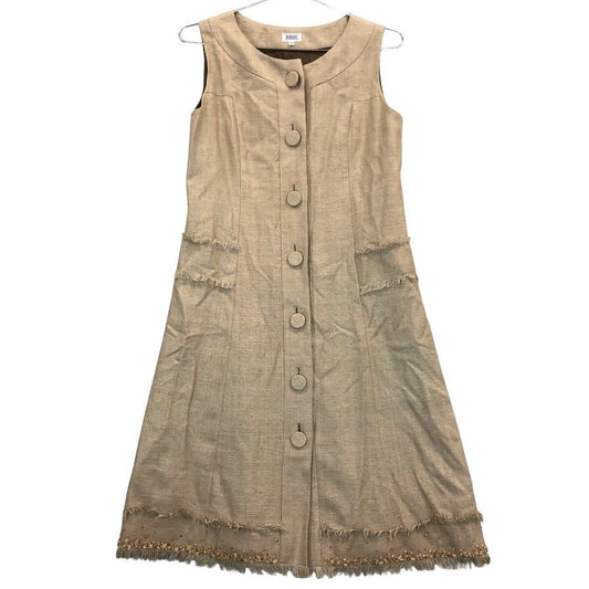 美品◆フォクシー ブティック ワンピース シルク フリンジ 装飾 デザイン ノースリーブ 22529 ベージュ レディース サイズ40 FOXEY BOUTIQUE 【AFB35】