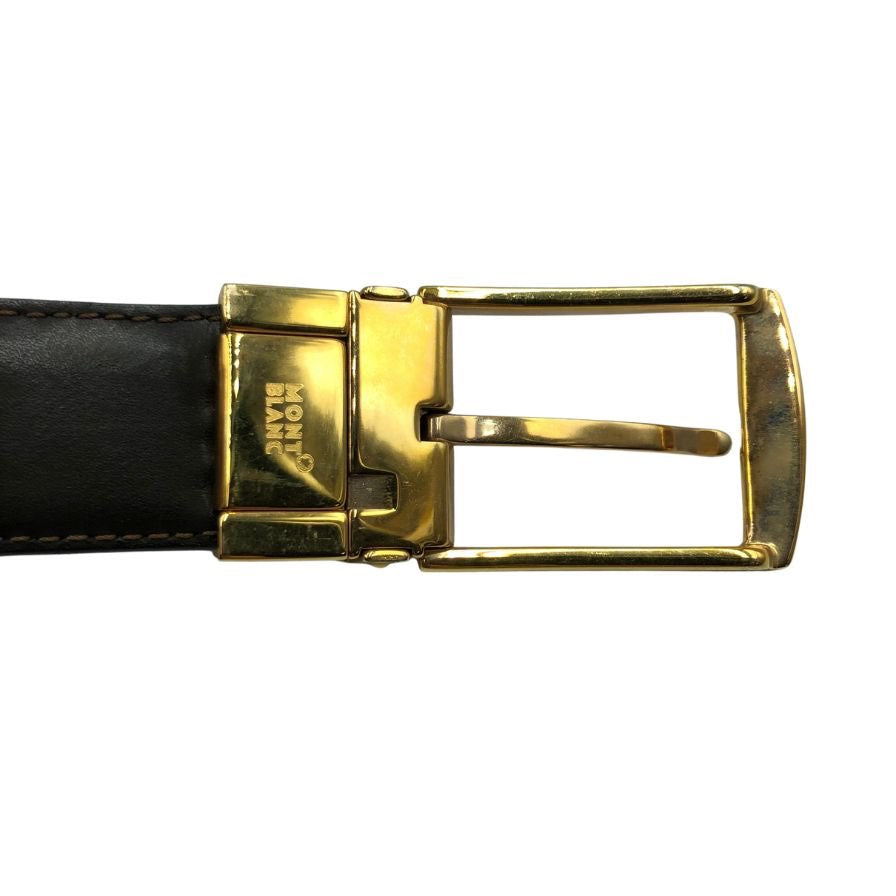 モンブラン レザーベルト スクエアバックル ゴールド金具 ブラック×ブラウン メンズ Mont Blanc【AFI16】