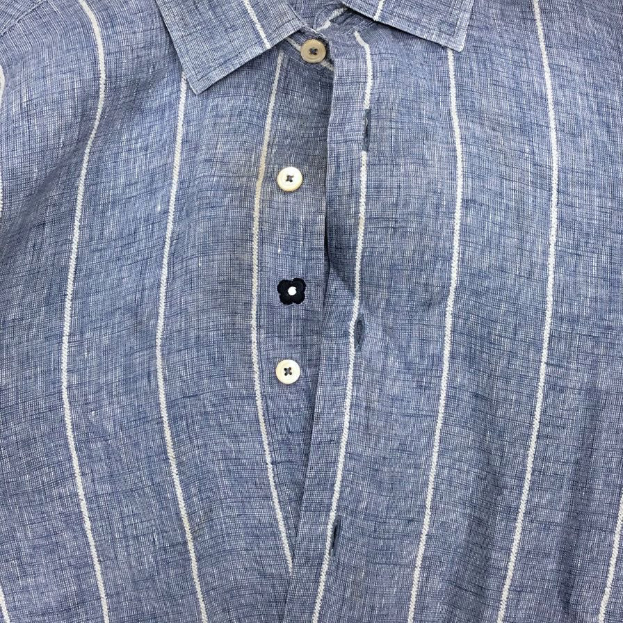 美品◆ラルディーニ 長袖シャツ ストライプ リネン コットン混 サイズ41 メンズ LARDINI 【AFB17】