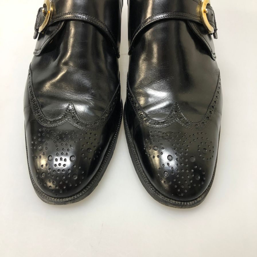 タニノクリスチー ウィングチップ メダリオン シングルモンクストラップ ブラック サイズ6 メンズ TANINO CRISCI 約24.5cm【AFC36】