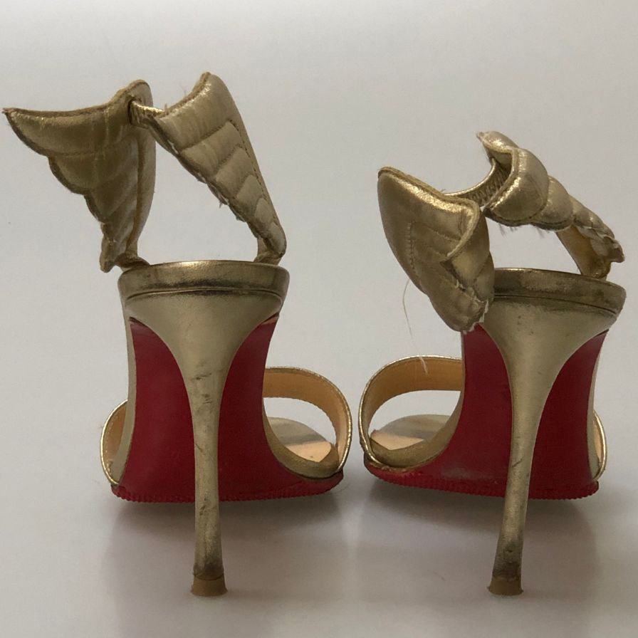 クリスチャンルブタン ヒールパンプス ハイヒール サンダル 羽 ゴールド系 サイズ37 レディース Christian Louboutin 約24.0cm【AFC29】