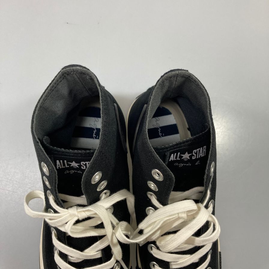 コンバース アニエスベーオールスターコラボ ハイカットスニーカー メンズ ブラック サイズ25cm CONVERSE×agnes b. 約25.0cm【AFD5】