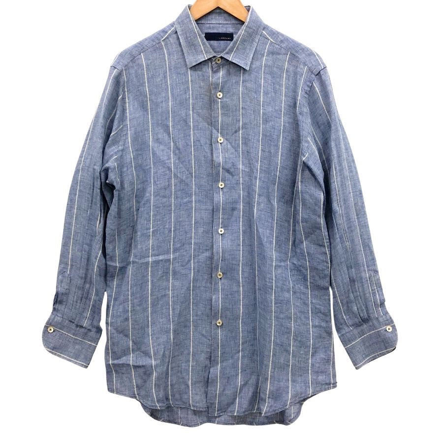 美品◆ラルディーニ 長袖シャツ ストライプ リネン コットン混 サイズ41 メンズ LARDINI 【AFB17】