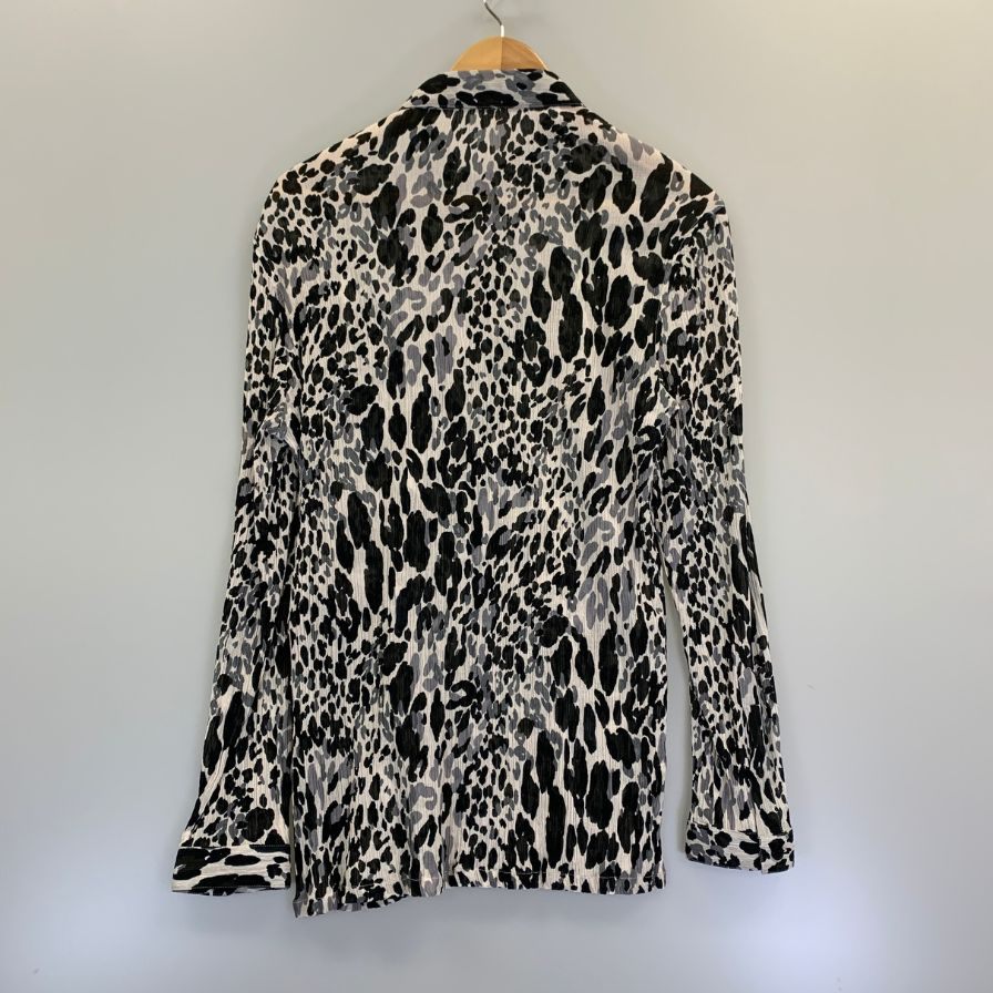 美品◆サンローラン シャツ 長袖 20SS 599291 コットン シルク レオパード シースルー プリーツ加工 メンズ サイズ38 ホワイト系 SAINT LAURENT 【AFB1】