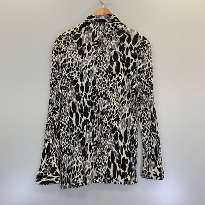 美品◆サンローラン シャツ 長袖 20SS 599291 コットン シルク レオパード シースルー プリーツ加工 メンズ サイズ38 ホワイト系 SAINT LAURENT 【AFB1】