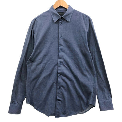 極美品◆エンポリオ アルマーニ シャツ 長袖 コットン 総柄 メンズ ネイビー サイズ41 EMPORIO ARMANI 【AFB14】