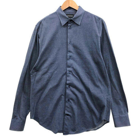 極美品◆エンポリオ アルマーニ シャツ 長袖 コットン 総柄 メンズ ネイビー サイズ41 EMPORIO ARMANI 【AFB14】
