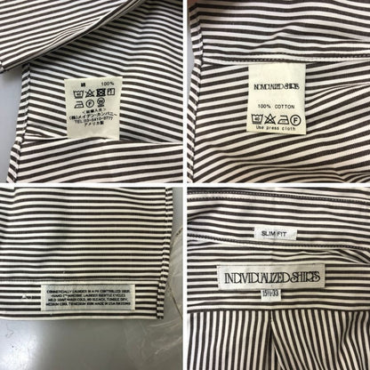 新品同様◆インディビジュアライズドシャツ ストライプシャツ MADE IN USA メンズ サイズ 15ハーフ グレー＆ホワイト INDIVIDUALIZED SHIRTS 【AFB14】