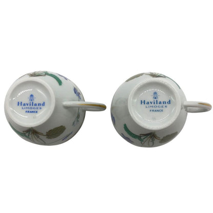 アビランド リモージュ カップ&ソーサー 2組セット デミタスカップ エスプレッソ 花柄  ホワイト系 Haviland LIMOGES【AFI26】【中古】